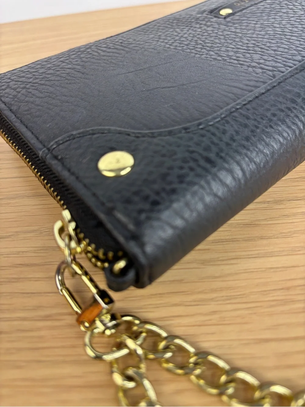 Olivia + Joy Black Faux Leather Wristlet with Gold Chain Strap LIKE NEW